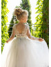 Beaded Ivory Lace Tulle Flower Girl Dress With Removable Train